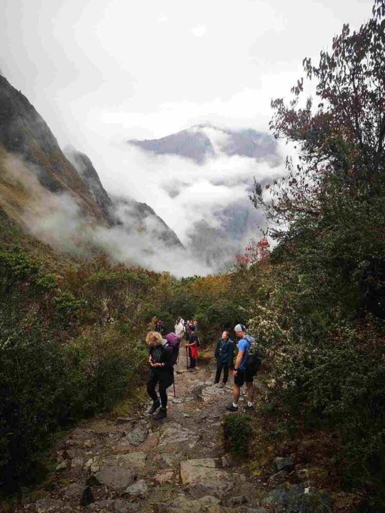 Looking down the path of stairs on the Inca Trail