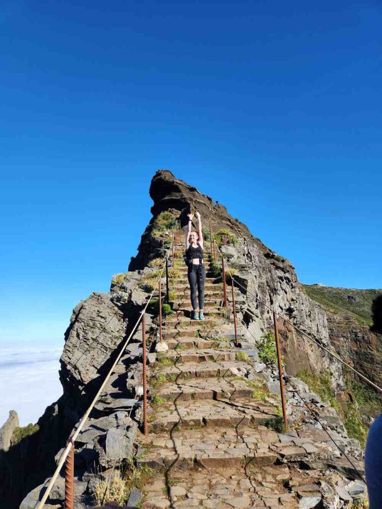 The famous Madeira spot, with stairs leading to the top of a cliffed mountain.