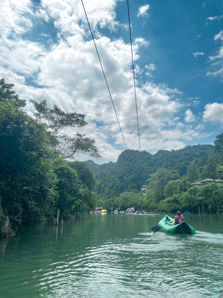 The zipline view from below at The Dark Cave