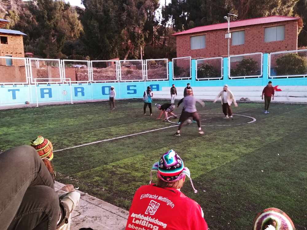 A friendly soccer game with the Peruvian local on the Lake Titicaca Island