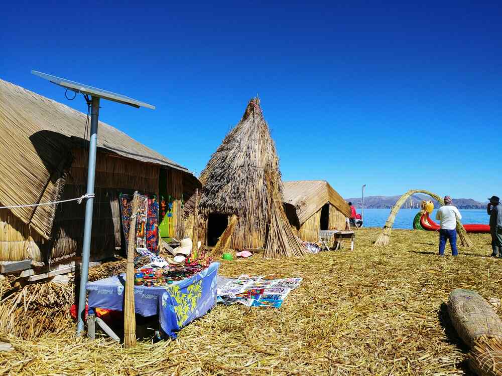 A small view of a grass island made by the Uros People