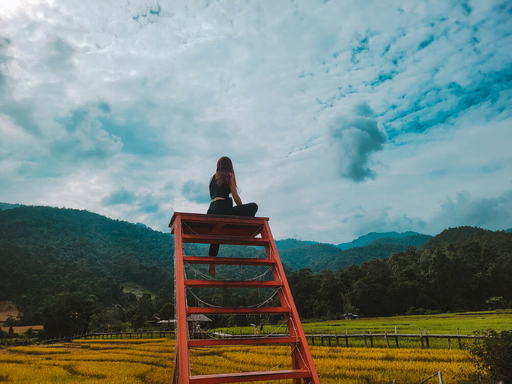 A higher view of the bamboo bridges in northern Thailand