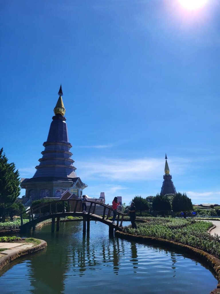 The twin Pagodas at the top of Doi Inthanon in Northern Thailand