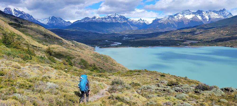 A view of the trail views on day 2 of the O Trek in Torres Del Paine.