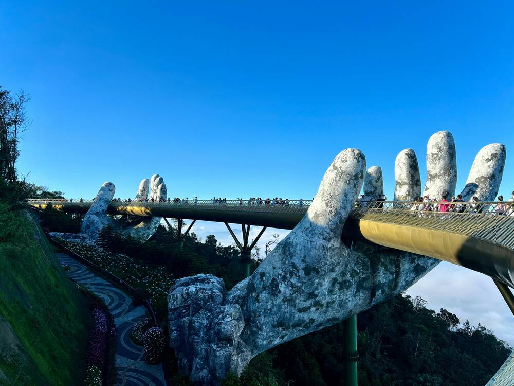 The famous Golden Bridge or "Hand Bridge" nicknamed after the carved hands holding it up.